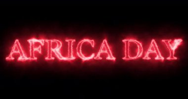 4K Afrika Günü havalı neon renkli animasyon metni. Neon renkli Afrika Günü metni, afiş, sosyal medya duvar kağıdı hikayeleri için parlayan bir neon. Teknoloji video materyali animasyonu.
