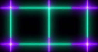 Siyah arka planda parlak ışıklı 4K serin neon hattı. Parlak yanıp sönen neon çizgiler. Siyah arkaplanda elektrik flaşlarının etkisi. Teknoloji video materyali animasyonu.