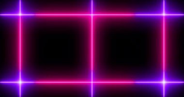 Siyah arka planda parlak ışıklı 4K serin neon hattı. Parlak yanıp sönen neon çizgiler. Siyah arkaplanda elektrik flaşlarının etkisi. Teknoloji video materyali animasyonu.