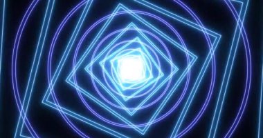 4K neon mavi renkli animasyon tüneli hareket hızında ilerliyor. 4K 'de parlak mavi renkli ışık tüneli. Teknoloji video animasyonu. Herhangi bir videoda kullanması kolay. 