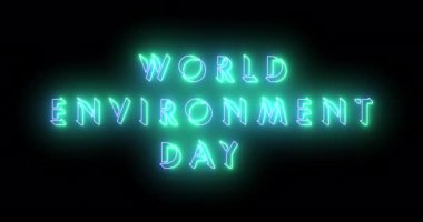 4K Dünya Çevre Günü metin serin renkli animasyon. Neon renkli Dünya Çevre Günü metni, afiş için parlayan bir neon, sosyal medya duvar kağıdı hikayeleri. Teknoloji video materyali.