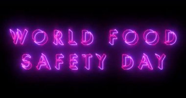 4K Dünya Gıda Güvenliği Günü havalı neon renkli animasyon metni. Neon renkli Dünya Gıda Güvenliği Günü metni. Duvar kağıdı hikayeleri için parlayan bir neon ışığı. Teknoloji video materyali.
