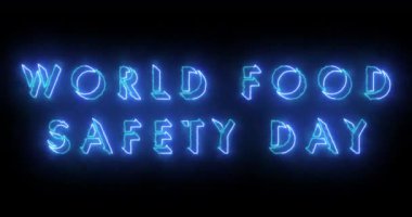 4K Dünya Gıda Güvenliği Günü havalı neon renkli animasyon metni. Neon renkli Dünya Gıda Güvenliği Günü metni. Duvar kağıdı hikayeleri için parlayan bir neon ışığı. Teknoloji video materyali.