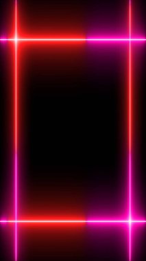 Dikey Neon Hattı. Siyah arkaplanda parlak bir ışık var. Parlak yanıp sönen neon çizgiler. Siyah arkaplanda elektrik flaşlarının etkisi. Teknoloji video materyali animasyonu.