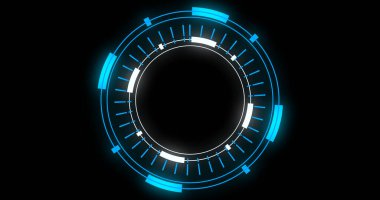 Hud dairesel gelişiminin teknolojik animasyonu. Bilgisayar teknolojisi geçmişi. Siberalem için gelecekteki hud, yüksek teknoloji FUI tasarımı, başlık, TV haberleri ve haber kanalları.