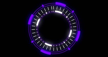 Hud dairesel gelişiminin teknolojik animasyonu. Bilgisayar teknolojisi geçmişi. Siberalem için gelecekteki hud, yüksek teknoloji FUI tasarımı, başlık, TV haberleri ve haber kanalları.