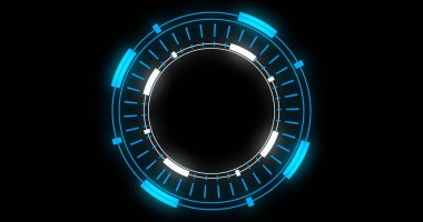 Technological animation of hud radial circular progress. Computer technology background. Futuristic hud for Cyberspace, hi-tech FUI design, title, TV news, and news channels. clipart