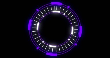 Hud dairesel gelişiminin teknolojik animasyonu. Bilgisayar teknolojisi geçmişi. Siberalem için gelecekteki hud, yüksek teknoloji FUI tasarımı, başlık, TV haberleri ve haber kanalları.