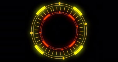 Bir alfa kanalında hud radyal dairesel gelişimin 4K teknolojik animasyonu. Bilgisayar teknolojisi geçmişi. Siberalem için gelecekteki hud, yüksek teknoloji FUI tasarımı, başlık, TV haberleri ve haber kanalları.