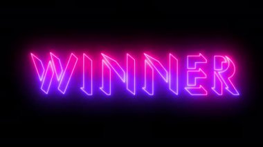 Kazanan metin animasyonu 4K 'da. Herhangi bir videoya koymak kolay. Neon renkli Kazanan metin, 4K 'de koyu bir arkaplanda parıldayan bir ana hatla. 4k içinde teknoloji video materyali animasyonu.