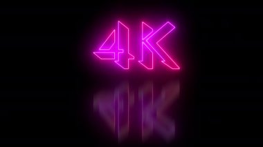 4K metin animasyonu 4K. Herhangi bir videoya koymak kolay. Neon renkli 4K metin, koyu arkaplanda parıldayan bir ana hatla. Teknoloji video materyali animasyonu.