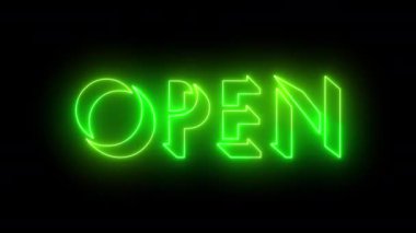 4K 'de metin animasyonunu aç. Çevrimiçi atölye, blog, web, kafe ve otel için ışıltılı bir taslak içeren neon renkli metin. Teknoloji video animasyonu 4K 'da. Herhangi bir videoya koymak kolay.