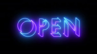 4K 'de metin animasyonunu aç. Çevrimiçi atölye, blog, web, kafe ve otel için ışıltılı bir taslak içeren neon renkli metin. Teknoloji video animasyonu 4K 'da. Herhangi bir videoya koymak kolay.
