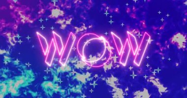 Vay canına. 4K 'de renkli arka planı olan bir metin animasyonu. Herhangi bir videoya koymak kolay. Renkli, havalı, renkli arka plana sahip neon renkli WOW metni. Teknoloji video materyali animasyonu.