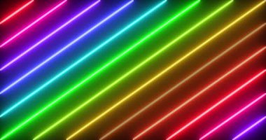 4K cool neon tasarım çizgi animasyonu siyah bir arkaplanda. Neon tasarım çizgi animasyonu selamlama, gece kulüpleri ve etkinlik kutlamaları için. Herhangi bir videoda kullanılabilir.Teknoloji video materyali animasyonu.