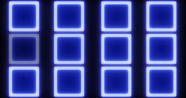 4K serin neon tasarım kare animasyon arkaplanı. Neon tasarım kare animasyonu. Selamlar, gece kulüpleri ve kutlamalar için. Herhangi bir videoda kullanması kolay. Teknoloji video materyali animasyonu.
