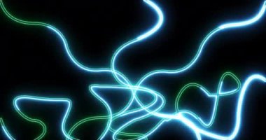 4K soyut neon tasarım hattı animasyonu siyah arkaplan üzerinde. Neon tasarım çizgi animasyonu selamlama, gece kulüpleri ve etkinlik kutlamaları için. Herhangi bir videoda kullanımı kolay. Teknoloji video materyali animasyonu.