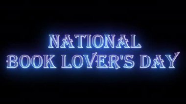 4K Ulusal Kitap Aşıkları Günü metin animasyonu. Neon renkli Kitap Aşıkları Günü 'nde karanlık bir BG Teknoloji video animasyonu üzerinde çevrimiçi dükkan, blog, web, kafe ve otel için neon hareketli taslak..
