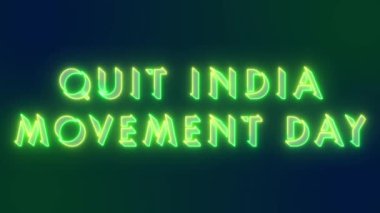 4K Leave India Movement Day metin animasyonu.Neon renkli Çıkış Hindistan Hareketi Günü 'nde BG teknolojisi video animasyonunda çevrimiçi dükkan, blog, web, kafe ve otel için neon taşıma taslağı kullanıldı..