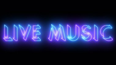 Canlı müzik metin animasyonu. Herhangi bir videoya koymak kolay. Koyu arkaplan üzerinde parıldayan hareketli bir ana hatlı neon renkli metin. Teknoloji video materyali animasyonu.