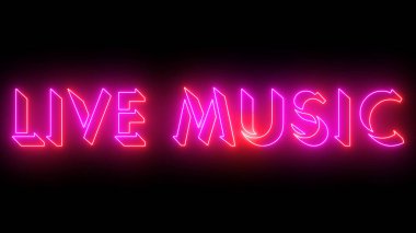 Canlı müzik metin animasyonu. Herhangi bir videoya koymak kolay. Koyu arkaplan üzerinde parıldayan hareketli bir ana hatlı neon renkli metin. Teknoloji video materyali animasyonu.