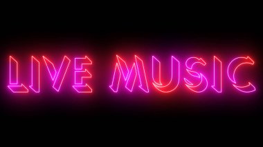 Canlı müzik metin animasyonu. Herhangi bir videoya koymak kolay. Koyu arkaplan üzerinde parıldayan hareketli bir ana hatlı neon renkli metin. Teknoloji video materyali animasyonu.