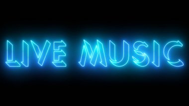 Canlı müzik metin animasyonu. Herhangi bir videoya koymak kolay. Koyu arkaplan üzerinde parıldayan hareketli bir ana hatlı neon renkli metin. Teknoloji video materyali animasyonu.