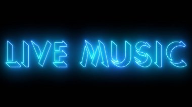 Canlı müzik metin animasyonu. Herhangi bir videoya koymak kolay. Koyu arkaplan üzerinde parıldayan hareketli bir ana hatlı neon renkli metin. Teknoloji video materyali animasyonu.