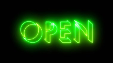 4K 'de metin animasyonunu aç. Çevrimiçi atölye, blog, web, kafe ve otel için ışıltılı bir taslak içeren neon renkli metin. Teknoloji video animasyonu 4K 'da. Herhangi bir videoya koymak kolay.