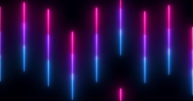 Neon soyut çizgiler siyah bir arkaplan üzerinde canlandırma. Neon soyut çizgileri selamlama, gece kulüpleri ve etkinlik kutlamaları için animasyon. Herhangi bir videoda kullanması kolay. Teknoloji video materyali animasyonu.