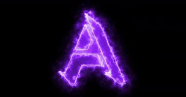 Siyah arkaplanda 4K neon A alfabesi. Siyah bir BG-Teknoloji video animasyonunda bir online dükkan, blog, web, kafe ve otel için alfabe neon taşıma taslağı. Herhangi bir videoda kullanması kolay.