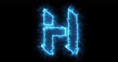 Siyah arka planda 4K neon H alfabesi. H alfabesi neon taşıma taslağı siyah bir BG-Teknoloji video animasyonu üzerinde bir blog, web, kafe ve otel için. Herhangi bir videoda kullanması kolay.