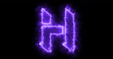 Siyah arka planda 4K neon H alfabesi. H alfabesi neon taşıma taslağı siyah bir BG-Teknoloji video animasyonu üzerinde bir blog, web, kafe ve otel için. Herhangi bir videoda kullanması kolay.