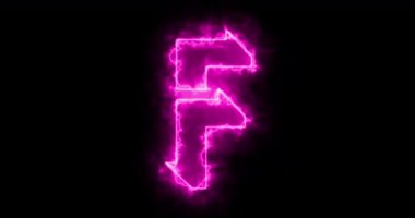 Siyah arkaplanda 4K neon F alfabesi. Siyah bir BG-Teknoloji video animasyonunda bir internet mağazası, blog, web, kafe ve otel için F alfabesi hareketli taslak. Herhangi bir videoda kullanması kolay.