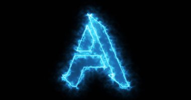 Siyah arkaplan üzerine Neon A alfabesi. Siyah bir BG-Teknoloji video animasyonunda bir online dükkan, blog, web, kafe ve otel için alfabe neon taşıma taslağı. Herhangi bir videoda kullanması kolay.