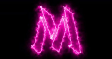 Siyah arkaplanda 4K neon M alfabesi. M alfabesi neon taşıma taslağı bir online dükkan, blog, web, kafe ve otel için siyah bir BG Teknoloji video animasyonu. Herhangi bir videoda kullanması kolay.