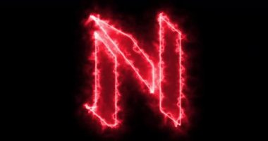 Siyah arka planda 4K neon N alfabesi. Siyah bir BG-Teknoloji video animasyonu üzerinde bir online dükkan, blog, web, kafe ve otel için N alfabe neon taşıma taslağı. Herhangi bir videoda kullanması kolay.