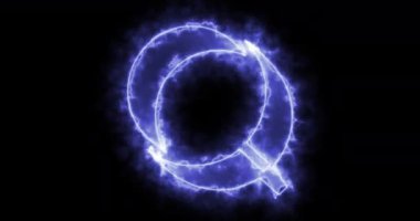 4K Q alfabesi ve siyah arkaplan üzerinde neon çizgileri var. Bir online dükkan, blog, web, kafe ve otel için siyah arkaplan üzerine Q alfabesi. Teknoloji video animasyonu. Herhangi bir videoda kullanması kolay.