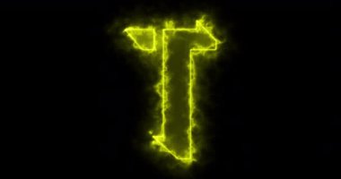 4K T alfabesi. Siyah arkaplanda neon çizgileri var. Bir çevrimiçi dükkan, blog, web, kafe ve otel için siyah arkaplan alfabesi. Teknoloji video animasyonu. Herhangi bir videoda kullanması kolay.