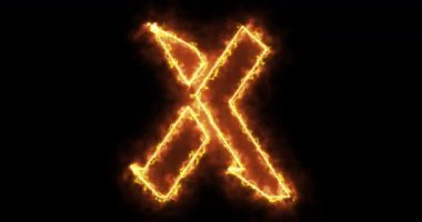 4K siyah arka planda ilerleyen X alfabesini ateşle. İnternet, blog, web, kafe ve otel için siyah arkaplan üzerine X yangın alfabesi. Teknoloji video animasyonu. Kullanımı kolay.