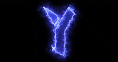 4K Y alfabesi ve siyah arkaplan üzerinde neon çizgileri var. Bir çevrimiçi dükkan, blog, web, kafe ve otel için siyah arkaplan alfabesi. Teknoloji video animasyonu. Herhangi bir videoda kullanması kolay.