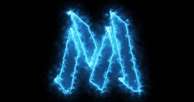 Siyah arkaplan üzerine Neon M alfabesi. M alfabesi neon taşıma taslağı bir online dükkan, blog, web, kafe ve otel için siyah bir BG Teknoloji video animasyonu. Herhangi bir videoda kullanması kolay.