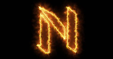 Siyah arkaplan üzerine Neon N alfabesi. Siyah bir BG-Teknoloji video animasyonu üzerinde bir online dükkan, blog, web, kafe ve otel için N alfabe neon taşıma taslağı. Herhangi bir videoda kullanması kolay.