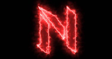 Siyah arkaplan üzerine Neon N alfabesi. Siyah bir BG-Teknoloji video animasyonu üzerinde bir online dükkan, blog, web, kafe ve otel için N alfabe neon taşıma taslağı. Herhangi bir videoda kullanması kolay.