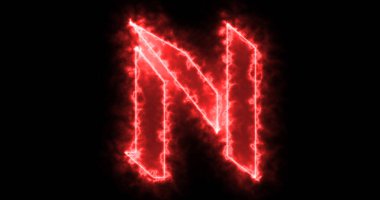 Siyah arkaplan üzerine Neon N alfabesi. Siyah bir BG-Teknoloji video animasyonu üzerinde bir online dükkan, blog, web, kafe ve otel için N alfabe neon taşıma taslağı. Herhangi bir videoda kullanması kolay.