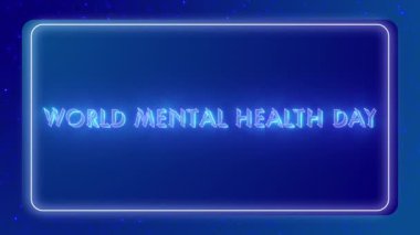 4K neon ışıklı dünya akıl sağlığı günü renkli bir kutuda. Çevrimiçi dükkanlar, bloglar, web siteleri, kafeler, reklamlar ve karanlık BG-Teknoloji video animasyonu otelleri için animasyon Dünya Akıl Sağlığı Günü. 