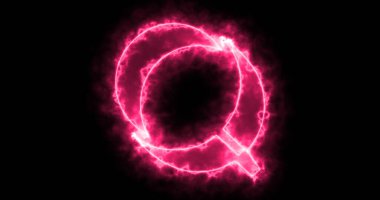 Siyah zemin üzerinde neon çizgileri olan Q alfabesi. Bir online dükkan, blog, web, kafe ve otel için siyah arkaplan üzerine Q alfabesi. Teknoloji video animasyonu. Herhangi bir videoda kullanması kolay.