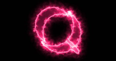 Siyah zemin üzerinde neon çizgileri olan Q alfabesi. Bir online dükkan, blog, web, kafe ve otel için siyah arkaplan üzerine Q alfabesi. Teknoloji video animasyonu. Herhangi bir videoda kullanması kolay.