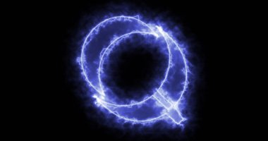 Siyah zemin üzerinde neon çizgileri olan Q alfabesi. Bir online dükkan, blog, web, kafe ve otel için siyah arkaplan üzerine Q alfabesi. Teknoloji video animasyonu. Herhangi bir videoda kullanması kolay.