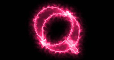 Siyah zemin üzerinde neon çizgileri olan Q alfabesi. Bir online dükkan, blog, web, kafe ve otel için siyah arkaplan üzerine Q alfabesi. Teknoloji video animasyonu. Herhangi bir videoda kullanması kolay.